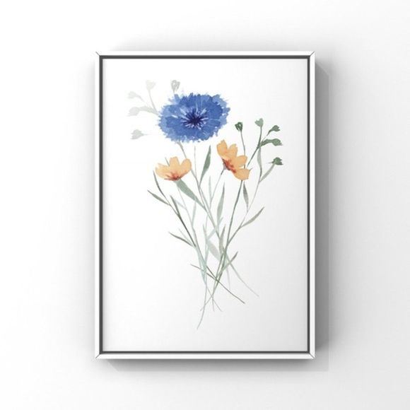 Set of 3 Blue Tan Wildflowers Minimalist Watercolor Digital Art Prints - Picture 6 of 7